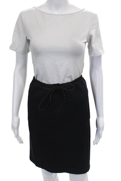 Vince Women Black Cotton Straight Pencil Knee Length Skirt Drawstring Size M