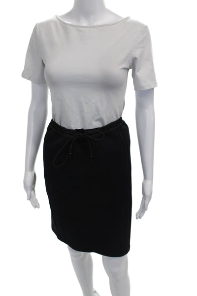 Vince Women Black Cotton Straight Pencil Knee Length Skirt Drawstring Size M