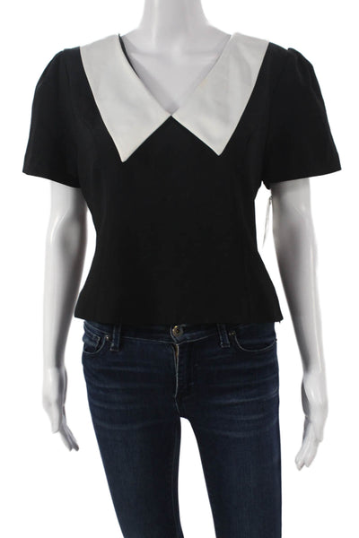 French Connection Womens Black Collared Short Sleeve Blouse Polyester Size 10