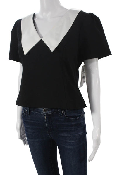 French Connection Womens Black Collared Short Sleeve Blouse Polyester Size 10