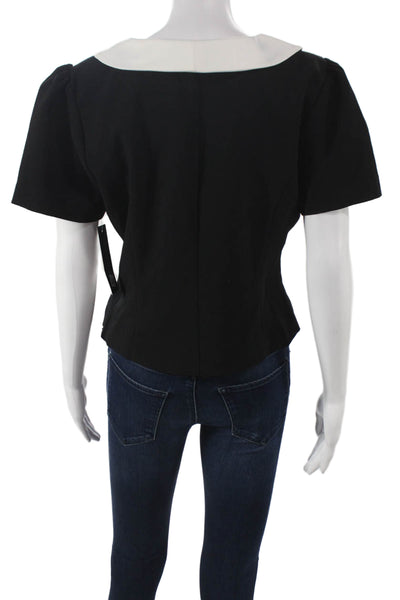 French Connection Womens Black Collared Short Sleeve Blouse Polyester Size 10