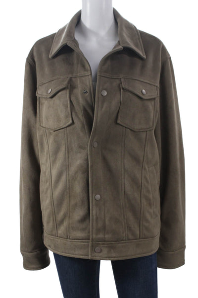 Magaschoni Mens Military Jacket Brown Polyester Button Front Size M