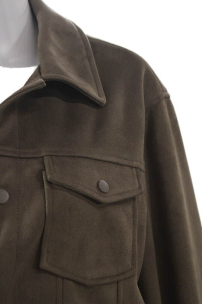 Magaschoni Mens Military Jacket Brown Polyester Button Front Size M