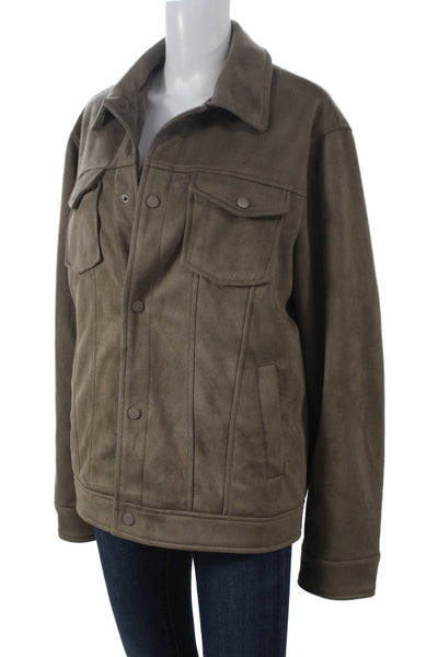 Magaschoni Mens Military Jacket Brown Polyester Button Front Size M