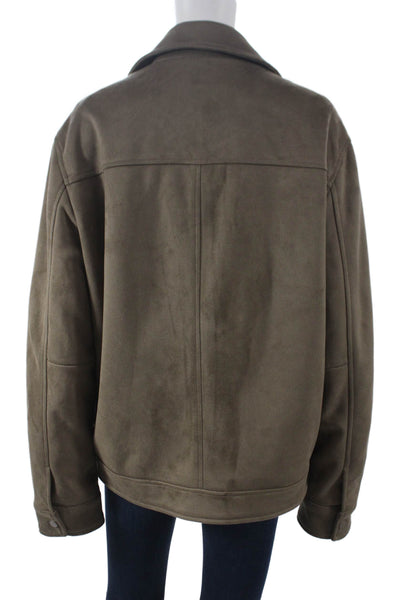 Magaschoni Mens Military Jacket Brown Polyester Button Front Size M