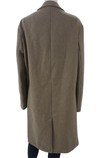 Zara Womens Overcoat Brown Button Closure Polyester Long Sleeve Size M