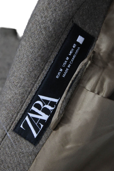 Zara Womens Overcoat Brown Button Closure Polyester Long Sleeve Size M