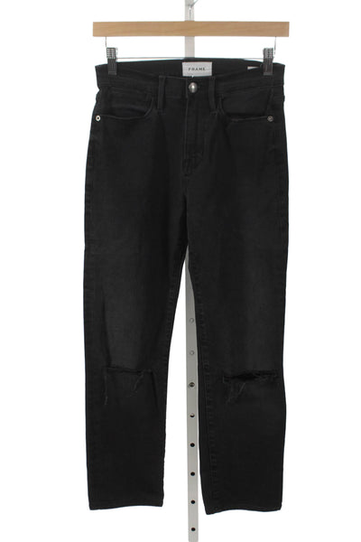 Frame Womens Straight Jeans Black High Rise Cotton Size 26