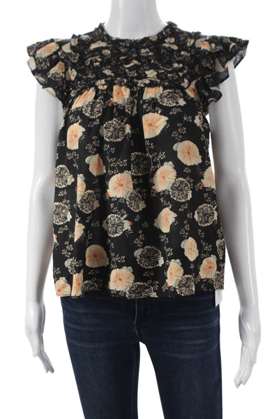 Ulla Johnson Womens Basic Floral Cotton High Neck Cap Sleeve Blouse Size 2