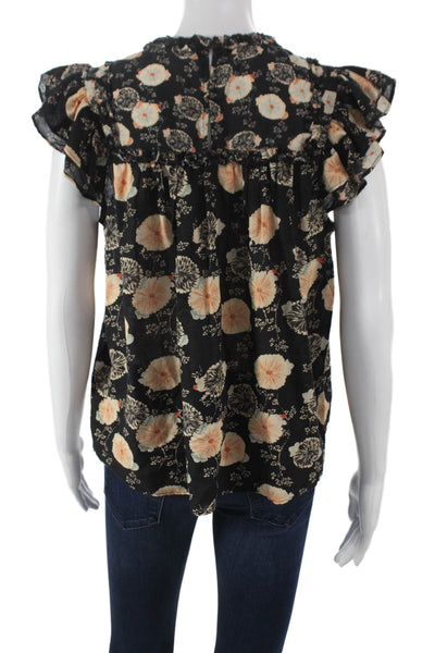 Ulla Johnson Womens Basic Floral Cotton High Neck Cap Sleeve Blouse Size 2