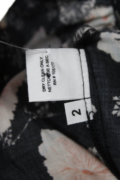 Ulla Johnson Womens Basic Floral Cotton High Neck Cap Sleeve Blouse Size 2