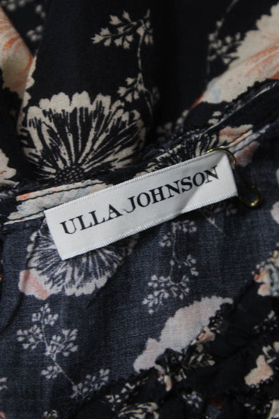 Ulla Johnson Womens Basic Floral Cotton High Neck Cap Sleeve Blouse Size 2