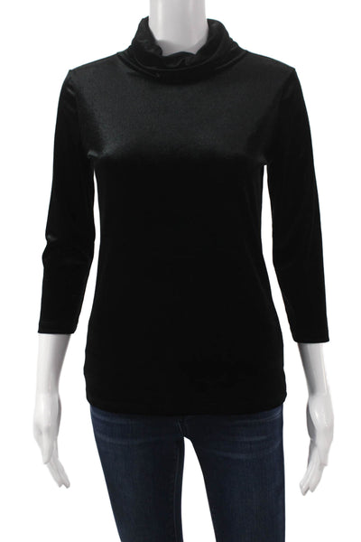 L Agence Women Basic Cowl Neck 3/4 Sleeve Black Blouse Petite Size S