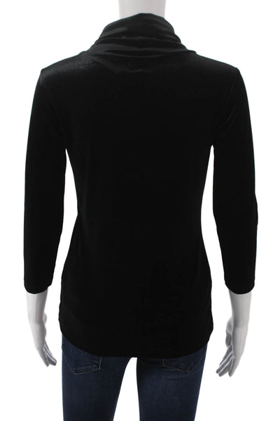 L Agence Women Basic Cowl Neck 3/4 Sleeve Black Blouse Petite Size S
