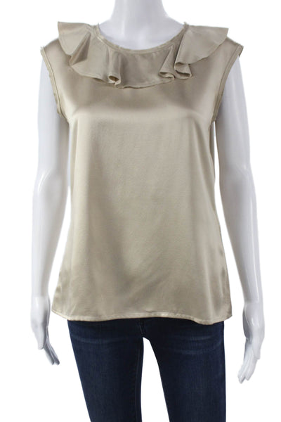 Lanvin Womens Basic Silk Sleeveless Round Neck Blouse Beige Pullover Size 38