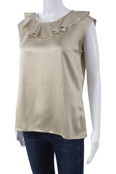 Lanvin Womens Basic Silk Sleeveless Round Neck Blouse Beige Pullover Size 38