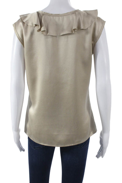 Lanvin Womens Basic Silk Sleeveless Round Neck Blouse Beige Pullover Size 38