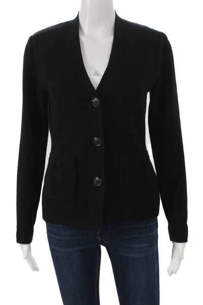 Raffi Women Black V-Neck Wool Cardigan Long Sleeve Size S