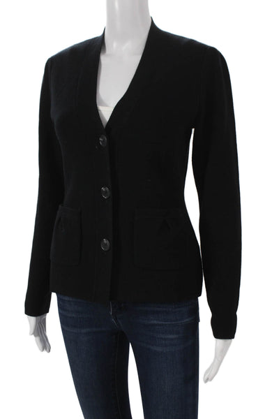 Raffi Women Black V-Neck Wool Cardigan Long Sleeve Size S
