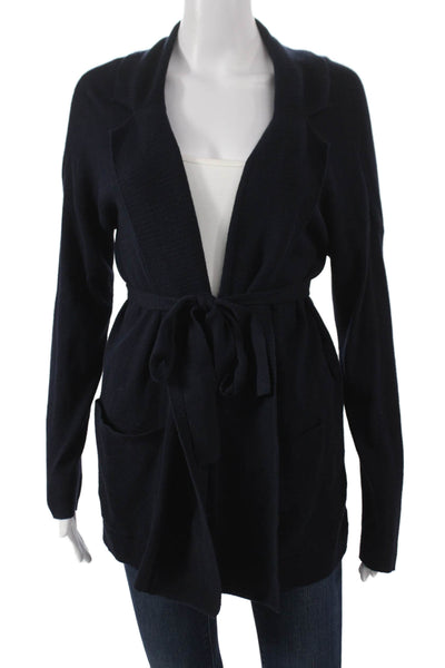Minnie Rose Womens Collared Cotton Cardigan Blue Long Sleeve Size S