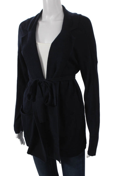 Minnie Rose Womens Collared Cotton Cardigan Blue Long Sleeve Size S