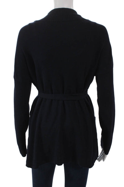 Minnie Rose Womens Collared Cotton Cardigan Blue Long Sleeve Size S