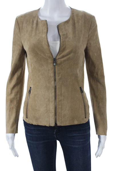 DROMe Womens Beige Suede Basic Jacket Zip Long Sleeve Size XS