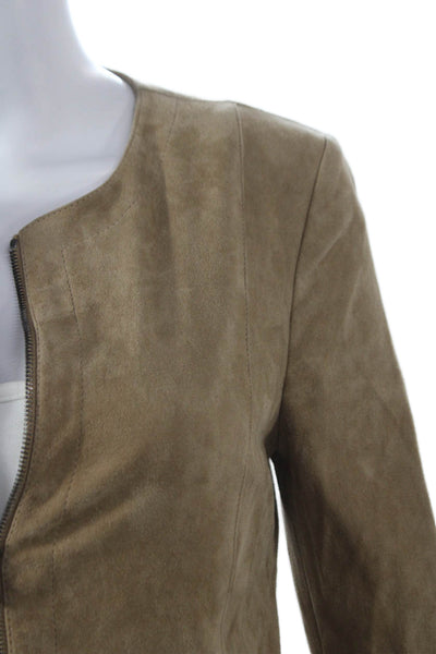 DROMe Womens Beige Suede Basic Jacket Zip Long Sleeve Size XS
