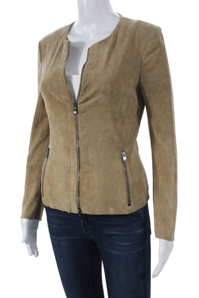 DROMe Womens Beige Suede Basic Jacket Zip Long Sleeve Size XS