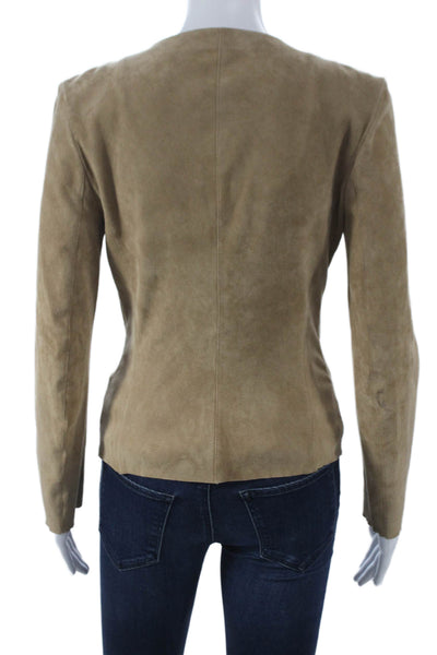 DROMe Womens Beige Suede Basic Jacket Zip Long Sleeve Size XS