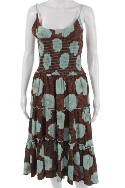We The Free Women Maxi Floral Brown Square Neck Dress Petite Size S