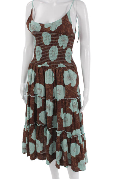 We The Free Women Maxi Floral Brown Square Neck Dress Petite Size S