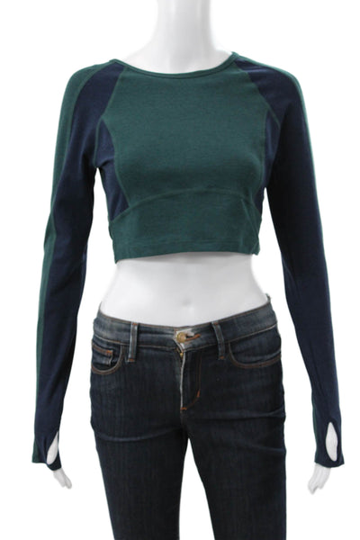 Beyond Yoga Womens Cropped Green Polyester Crew Neck Long Sleeve T-Shirt Size S