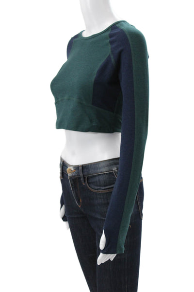 Beyond Yoga Womens Cropped Green Polyester Crew Neck Long Sleeve T-Shirt Size S