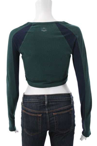Beyond Yoga Womens Cropped Green Polyester Crew Neck Long Sleeve T-Shirt Size S