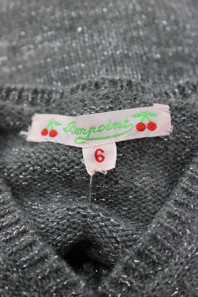 Bonpoint Girls Four Button Metallic Knit Wool Cardigan Sweater Gray Size 6M