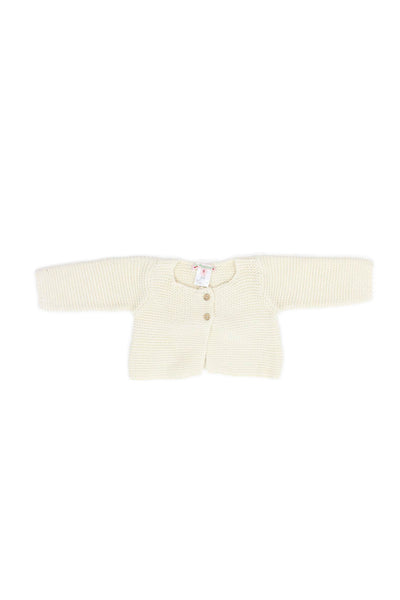 Bonpoint Girls Two Button Crew Neck Crochet Knit Cardigan Sweater White Size 6M