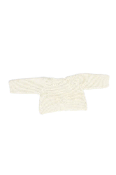 Bonpoint Girls Two Button Crew Neck Crochet Knit Cardigan Sweater White Size 6M