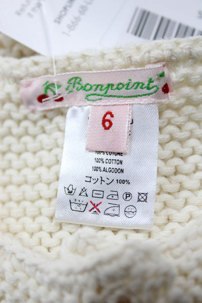 Bonpoint Girls Two Button Crew Neck Crochet Knit Cardigan Sweater White Size 6M