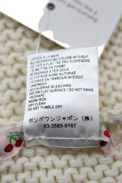 Bonpoint Girls Two Button Crew Neck Crochet Knit Cardigan Sweater White Size 6M