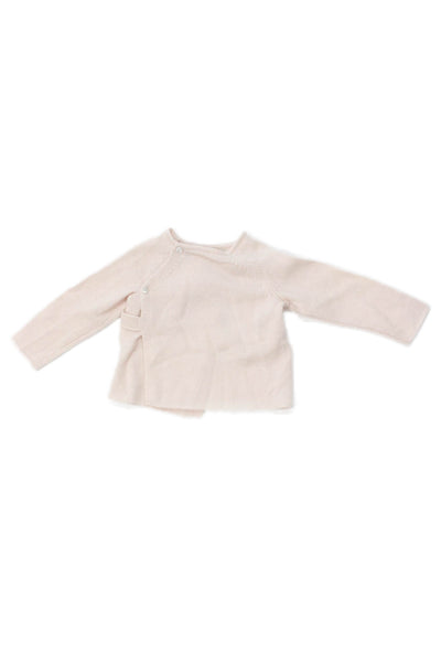 Bonpoint Girls Two Button Crew Neck Crochet Knit Cardigan Sweater White Size 6M