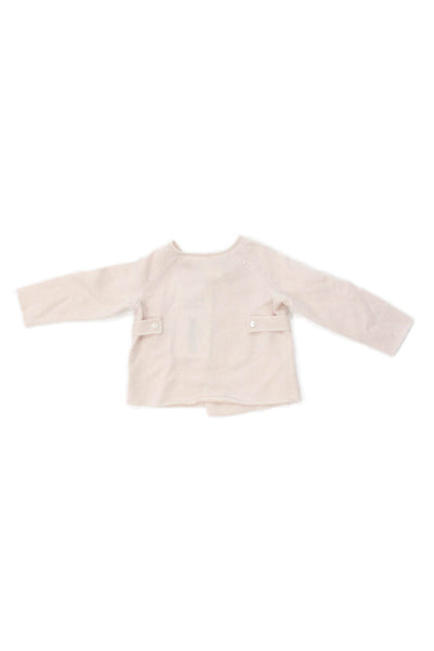 Bonpoint Girls Two Button Crew Neck Crochet Knit Cardigan Sweater White Size 6M