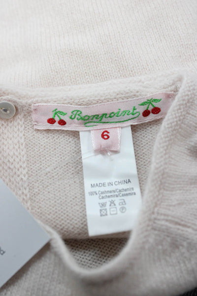 Bonpoint Girls Two Button Crew Neck Crochet Knit Cardigan Sweater White Size 6M