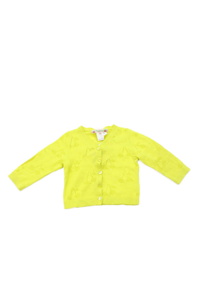 Bonpoint Girls Button Front V Neck Knit Logo Cardigan Sweater Yellow Size 6M