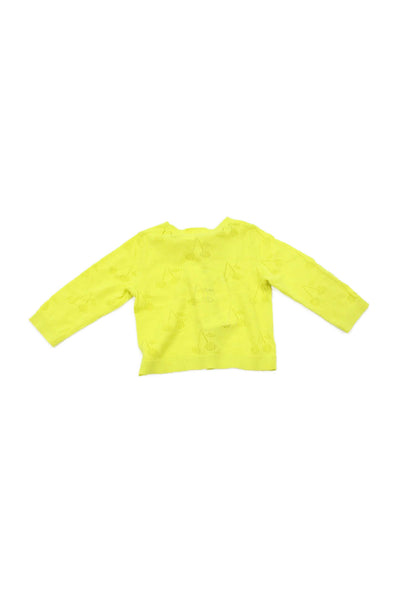 Bonpoint Girls Button Front V Neck Knit Logo Cardigan Sweater Yellow Size 6M
