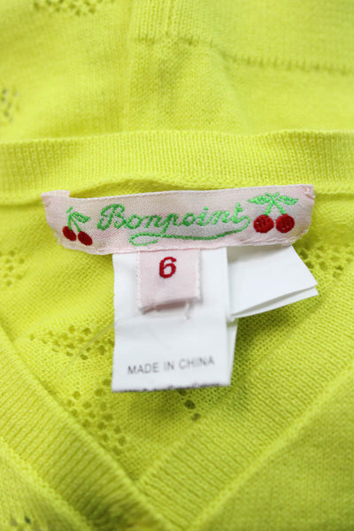 Bonpoint Girls Button Front V Neck Knit Logo Cardigan Sweater Yellow Size 6M