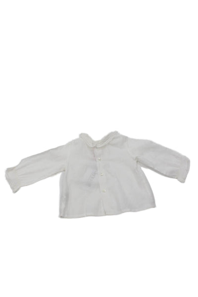 Bonpoint Girls Button Back Lace Trim Collared Shirt White Cotton Size 6 Months