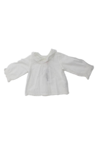 Bonpoint Girls Button Back Lace Trim Collared Shirt White Cotton Size 6 Months