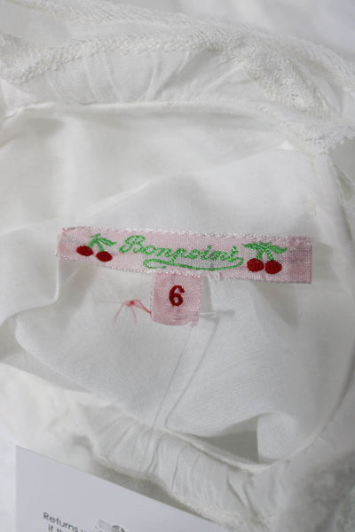 Bonpoint Girls Button Back Lace Trim Collared Shirt White Cotton Size 6 Months