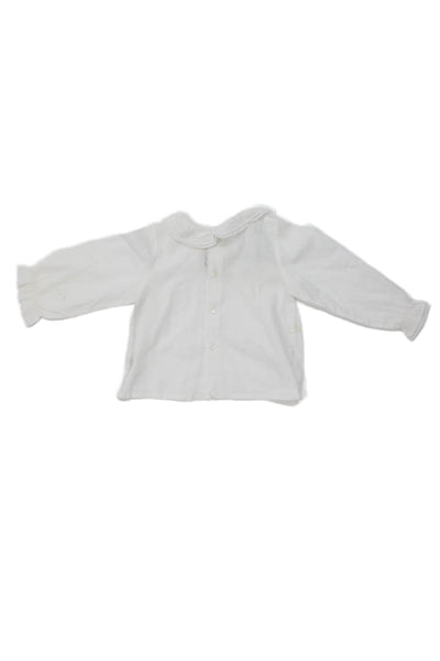 Bonpoint Girls Long Sleeve Lace Trim Collared Button Back Shirt White Size 6M